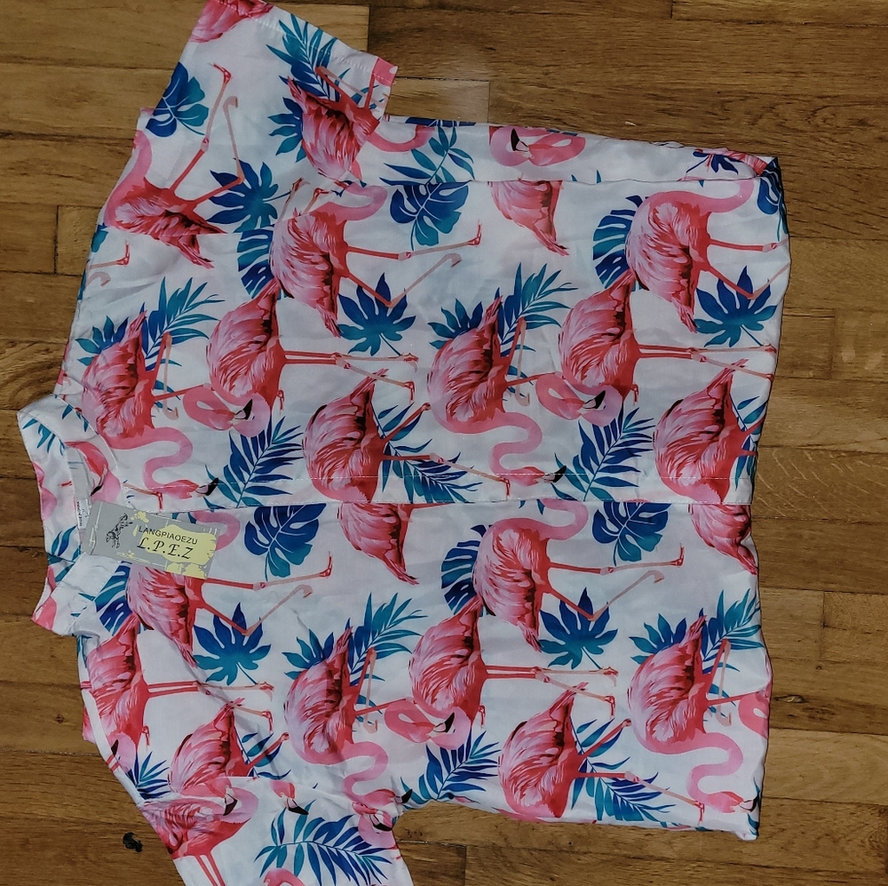 Men Flamingo Romper with zipper front closer